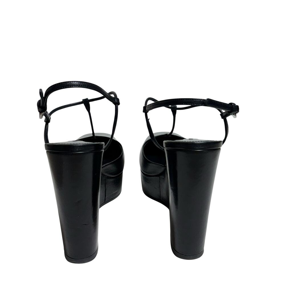 Prada Black Leather Wedge Sandals Size 38 EU 8 US - Picture 3 of 10